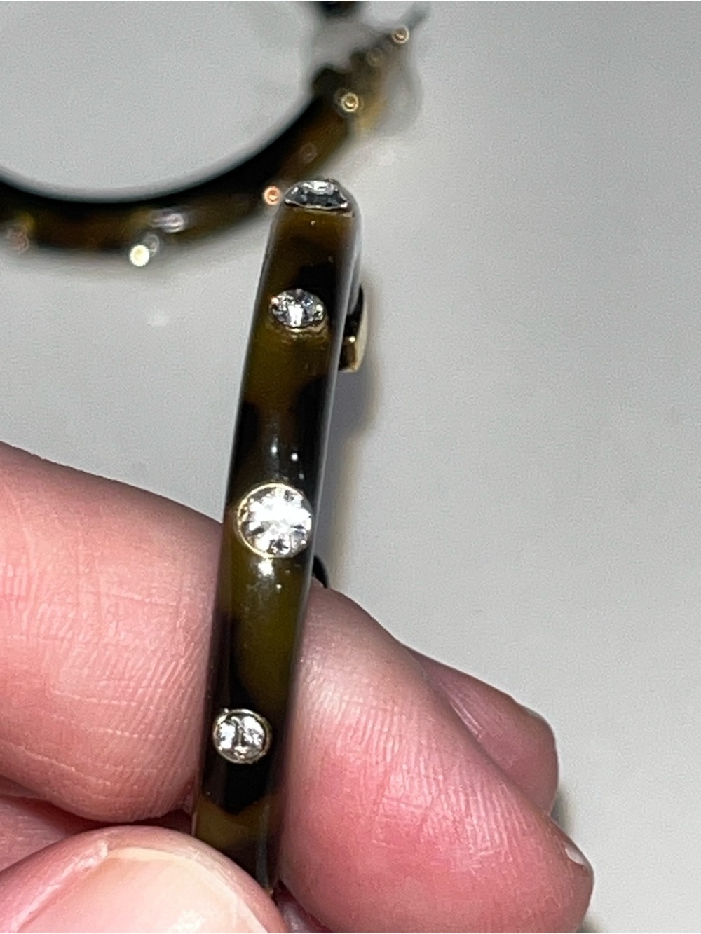 Olive Tortoiseshell Hoop Earrings with Crystals - Women Jewelry - Picture 3 of 3